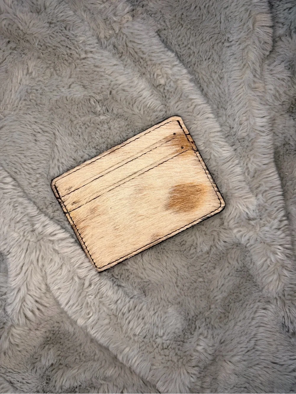 Genuine cow Hair-On Leather Card Holder - Tan Brown and white